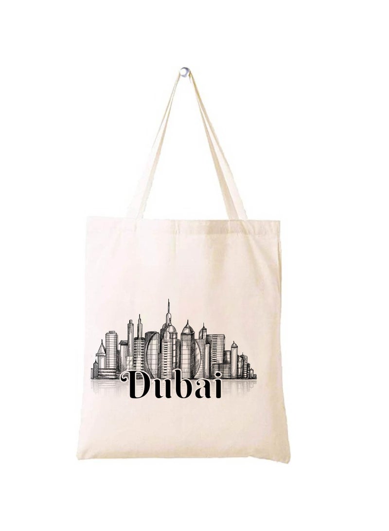 Cotton Tote Bag with Dubai Skyline Design - Eco-Friendly Souvenir and Travel Accessory - Great Gift and Travel Companion - Perfect for Shopping and Everyday Use  - Image 1