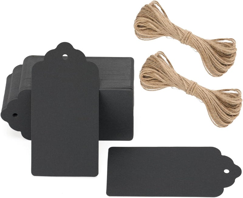 g2plus Kraft Paper Tags, 2'' x 4'' Paper Gift Tags with Twine for Arts and Crafts, Wedding Christmas Thanksgiving and Holiday-100PCS (Black) - Image 1