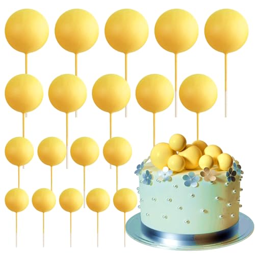 ASTARON Pack of 20 Cake Decoration Balls Cake Toppers Mini Balloons Cake Toppers for Wedding Party Baby Shower Birthday Cake Decorating Yellow - Image 1