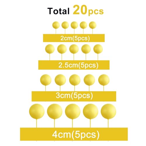 ASTARON Pack of 20 Cake Decoration Balls Cake Toppers Mini Balloons Cake Toppers for Wedding Party Baby Shower Birthday Cake Decorating Yellow - Image 5