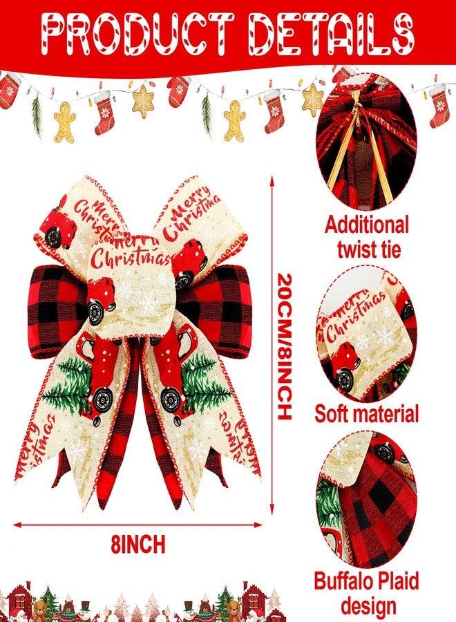 Waydress 4 Pcs Buffalo Plaid Christmas Bows for Wreaths 8 Inch Christmas Buffalo Bow Premade Red Burlap Tree Topper Double Layer Rustic Xmas Tree Toppers for Crafts Xmas Party Birthday Home Decor - Image 2