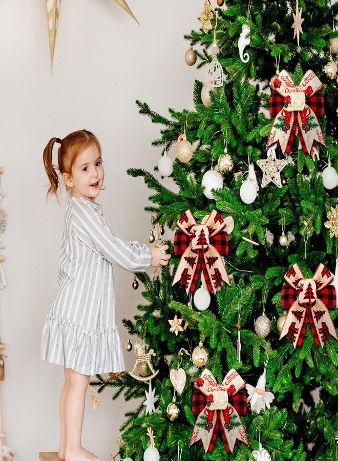 Waydress 4 Pcs Buffalo Plaid Christmas Bows for Wreaths 8 Inch Christmas Buffalo Bow Premade Red Burlap Tree Topper Double Layer Rustic Xmas Tree Toppers for Crafts Xmas Party Birthday Home Decor - Image 5