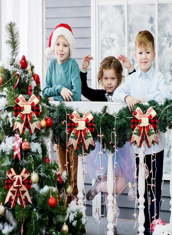 Waydress 4 Pcs Buffalo Plaid Christmas Bows for Wreaths 8 Inch Christmas Buffalo Bow Premade Red Burlap Tree Topper Double Layer Rustic Xmas Tree Toppers for Crafts Xmas Party Birthday Home Decor - Image 4