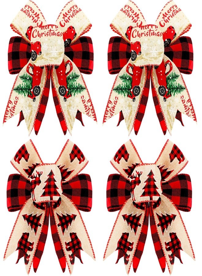 Waydress 4 Pcs Buffalo Plaid Christmas Bows for Wreaths 8 Inch Christmas Buffalo Bow Premade Red Burlap Tree Topper Double Layer Rustic Xmas Tree Toppers for Crafts Xmas Party Birthday Home Decor - Image 1