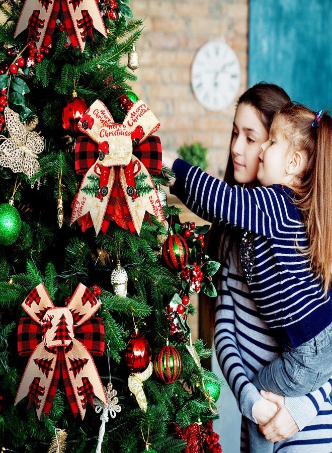 Waydress 4 Pcs Buffalo Plaid Christmas Bows for Wreaths 8 Inch Christmas Buffalo Bow Premade Red Burlap Tree Topper Double Layer Rustic Xmas Tree Toppers for Crafts Xmas Party Birthday Home Decor - Image 3