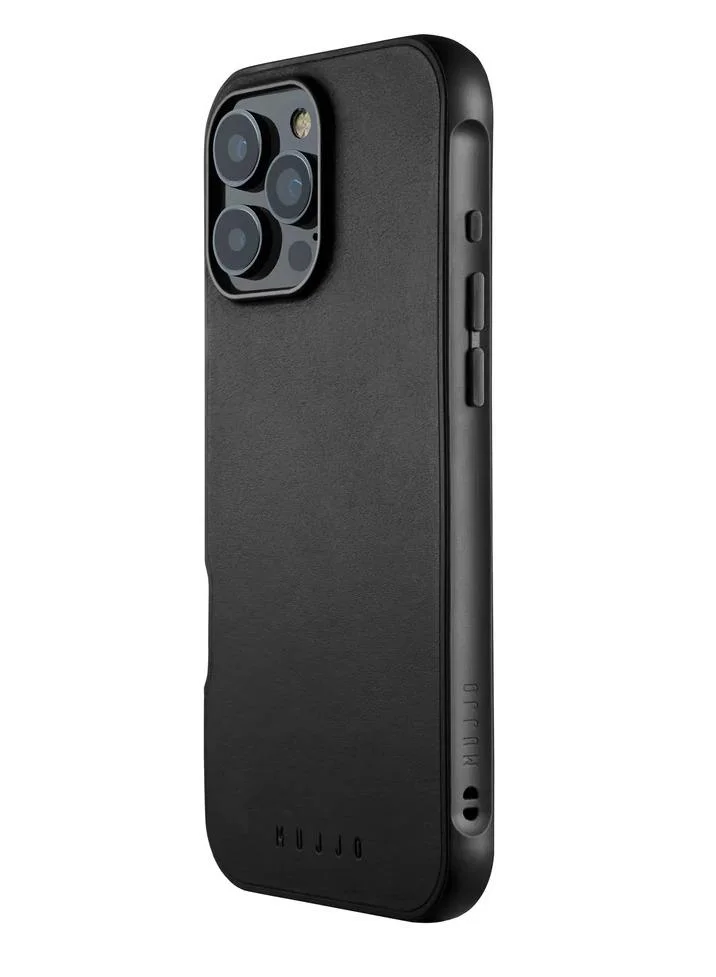 Mujjo iPhone 16 Pro Max Shield Leather  Case - Black  with Magnetic Wireless Charging. Crafted From Premium Leather, This Luxurious Case Combines Elegance And Durability, Providing A Sleek, Sophisticated Look While Offering Superior Protection.