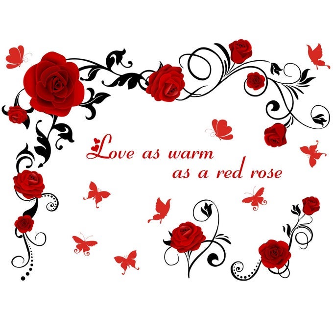 RED ROSE WALL DECALS LOVE QUOTES VINE BUTTERFLY WALL STICKERS REMOVABLE VINYL FLORAL ART DECOR FOR BEDROOM LIVING ROOM MOTHERS DAY HOME DECORATIONS