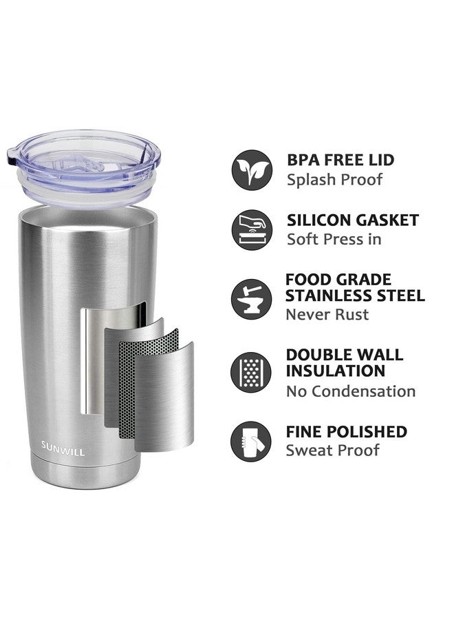 SUNWILL Travel Coffee Tumbler 20 oz, Stainless Steel Mug with Lid, Insulated Cup for Water, Tea, Hot and Cold Drinks, Silver - Image 2