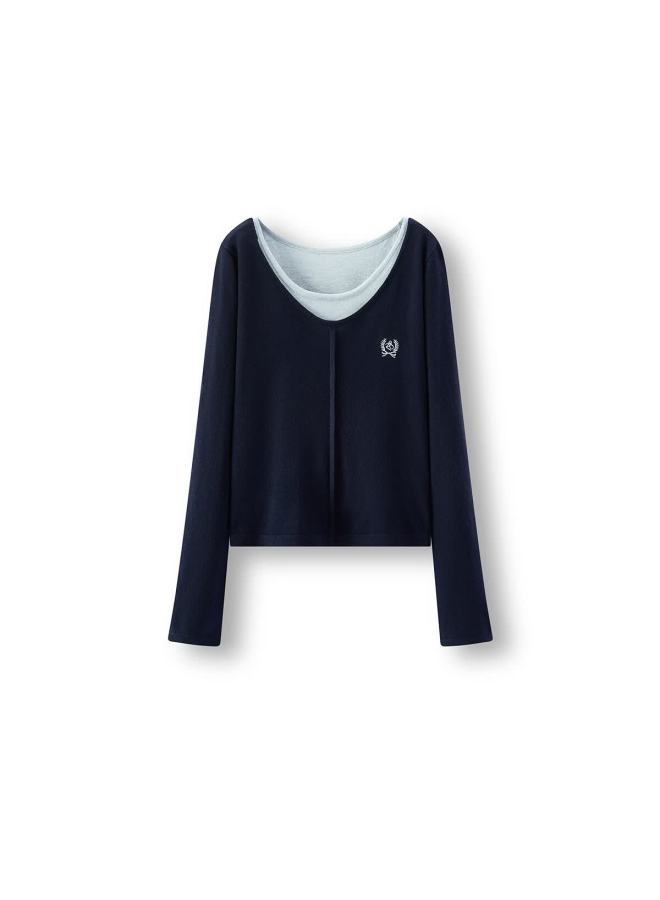 Semir Women's Winter Short Knitted Sweater, Faux Two-piece Embroidered Slim Fit, Stylish Top 10a725107001 - Image 3