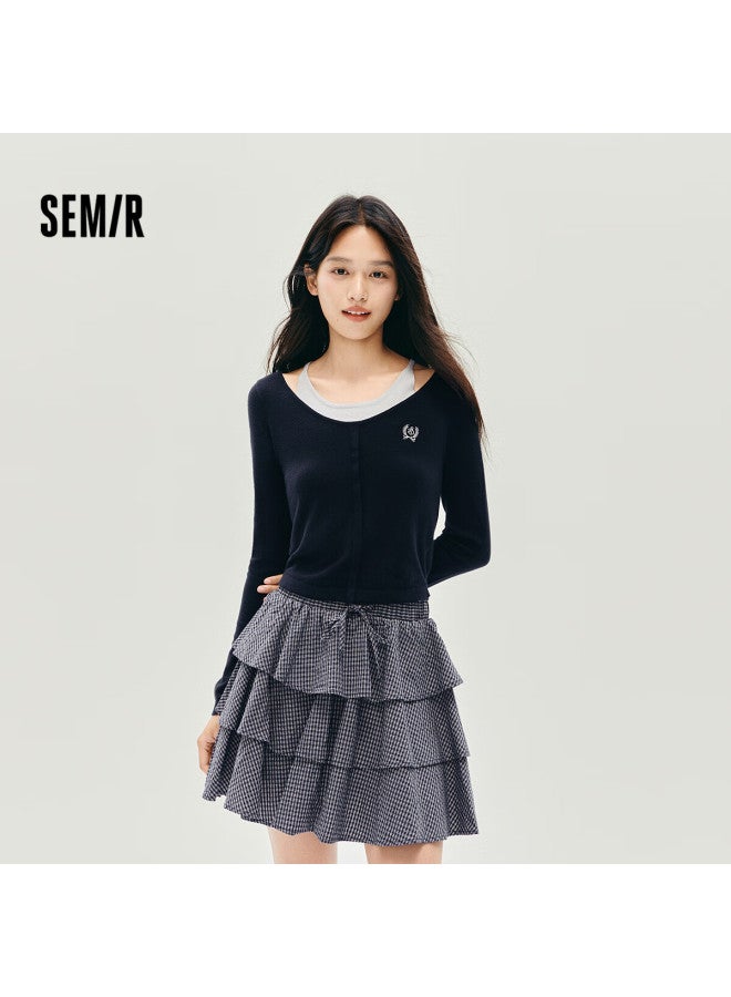 Semir Women's Winter Short Knitted Sweater, Faux Two-piece Embroidered Slim Fit, Stylish Top 10a725107001 - Image 1