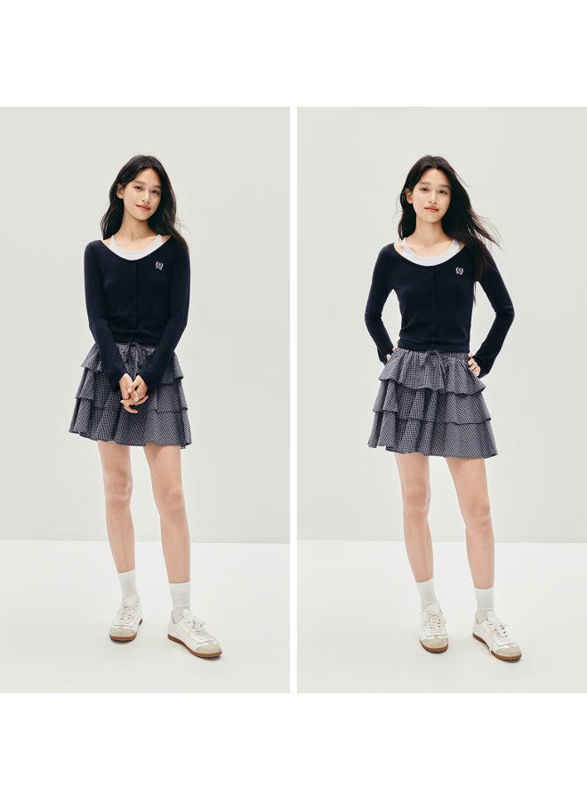 Semir Women's Winter Short Knitted Sweater, Faux Two-piece Embroidered Slim Fit, Stylish Top 10a725107001 - Image 2