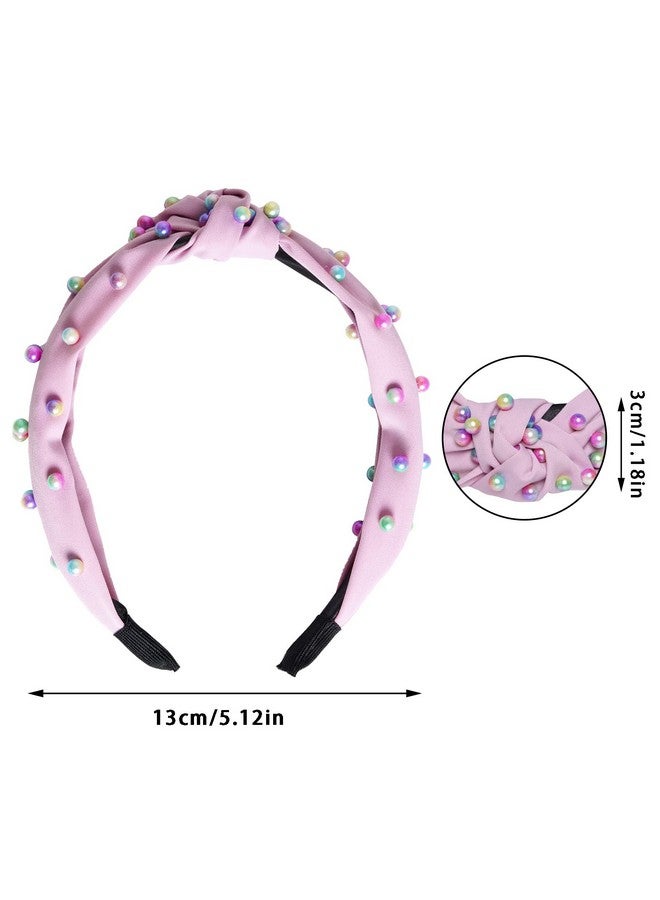 Sucrain 3 Pcs Pearl Knotted Headbands For Women Girls Colorful Jeweled Embellished Gem Faux Pearl Cross Knot Twisted Hairband Turban Headband Hair Accessories(Pinkbluepurple) - Image 3