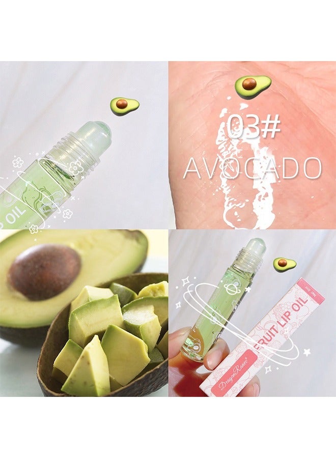Fruity Flavors Rolling Ball Lip Oil, Long Lasting Moisturizing Lip Balm, Roll-On Lip Gloss, Fruity Flavor Glossy Lip Make-up for All Ages, Transparent Lip Gloss, Avocado