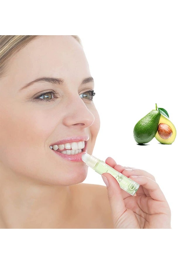 Fruity Flavors Rolling Ball Lip Oil, Long Lasting Moisturizing Lip Balm, Roll-On Lip Gloss, Fruity Flavor Glossy Lip Make-up for All Ages, Transparent Lip Gloss, Avocado