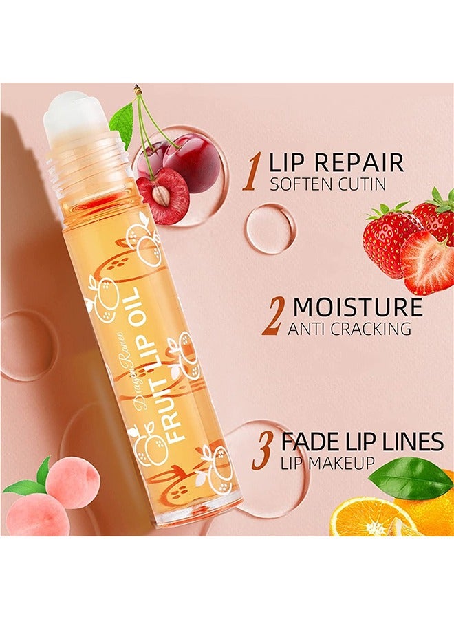 Fruity Flavors Rolling Ball Lip Oil, Long Lasting Moisturizing Lip Balm, Roll-On Lip Gloss, Fruity Flavor Glossy Lip Make-up for All Ages, Transparent Lip Gloss, Avocado