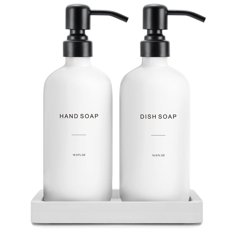 Prus Waso Kitchen Soap Dispenser Set, White Soap Dispenser with Black Stainless Steel Pump, Perfect for Modern Kitchen Decor. (White) - Image 1
