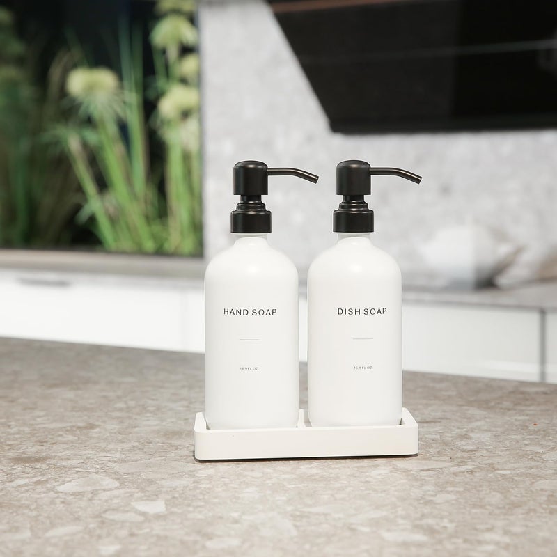 Prus Waso Kitchen Soap Dispenser Set, White Soap Dispenser with Black Stainless Steel Pump, Perfect for Modern Kitchen Decor. (White) - Image 3