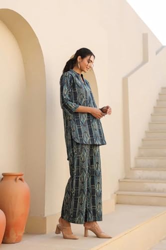 Kalaanj Kurta Set for Women || 2 pic co-ords Set for Women (KALSS25SP464_KB-Blue-S) - Image 4