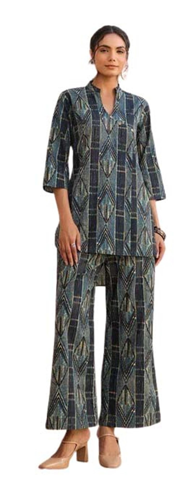 Kalaanj Kurta Set for Women || 2 pic co-ords Set for Women (KALSS25SP464_KB-Blue-S) - Image 1