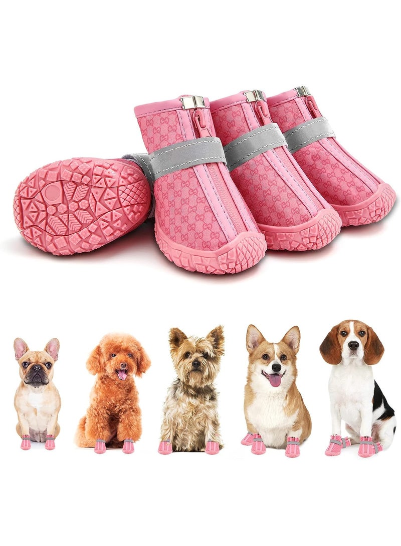 Zikra 4PCS Dog Shoes for Small Dogs Boots Waterproof Dog Booties Paw Protector for Outdoor Walking Puppy Shoes with Reflective Strip Rugged Anti-Slip Sole for Hardwood Floors Hot Pavement Szie #2 - Image 1