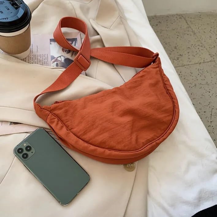 GLOSSY Crescent Bag Half-moon Shaped Crossbody Shoulder Bag with Adjustable Strap for Women Men School Sport Travel (Orange) - Image 3