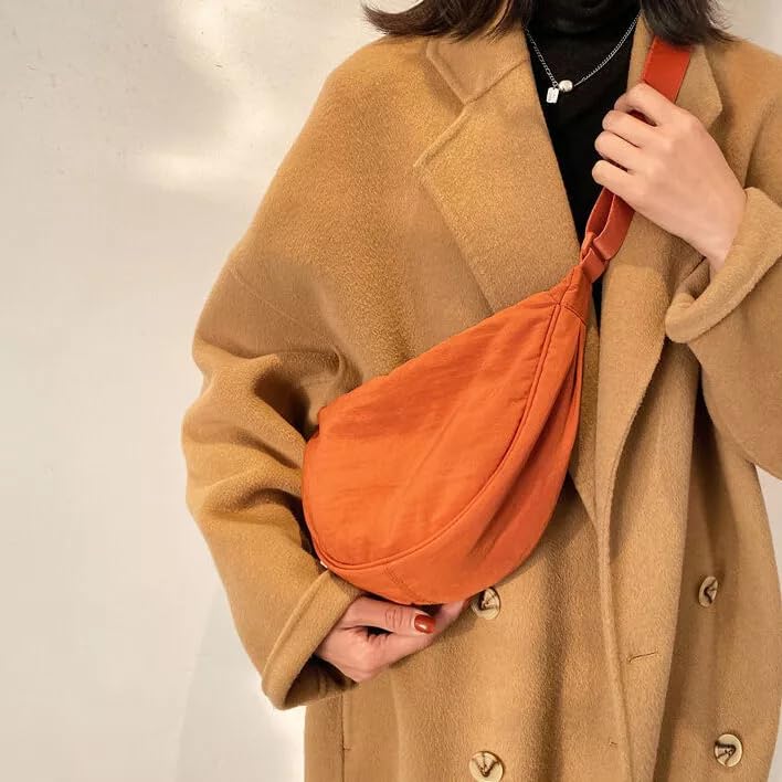 GLOSSY Crescent Bag Half-moon Shaped Crossbody Shoulder Bag with Adjustable Strap for Women Men School Sport Travel (Orange) - Image 2