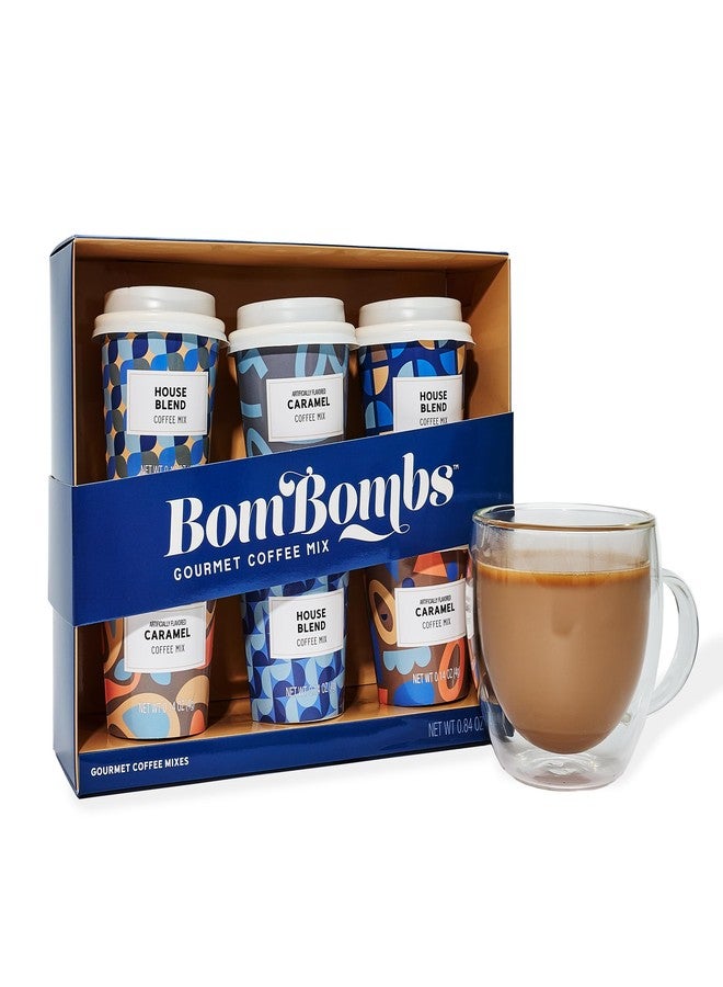 Thoughtfully BomBombs Coffee Mix Gourmet Gift Set in Mini Cup Packaging, Includes 6 Instant Coffees in House Blend and Caramel Flavors, Small Coffee Sampler Gift Basket for Coffee Lovers - Image 1