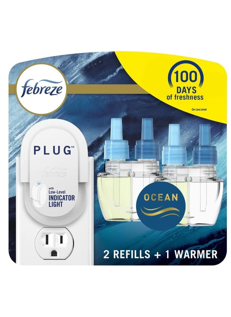 febreze - Febreze Plug in Air Fresheners for Home, Air Freshener Plug in, Wall Diffuser, Ocean Scent, Odor Fighter for Strong Odors, 1 Warmer + 2 Oil Refills - Image 1