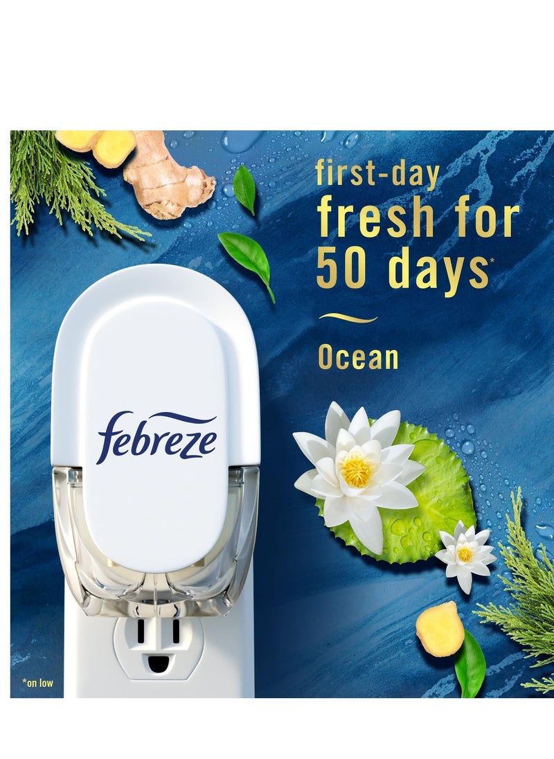 febreze - Febreze Plug in Air Fresheners for Home, Air Freshener Plug in, Wall Diffuser, Ocean Scent, Odor Fighter for Strong Odors, 1 Warmer + 2 Oil Refills - Image 1