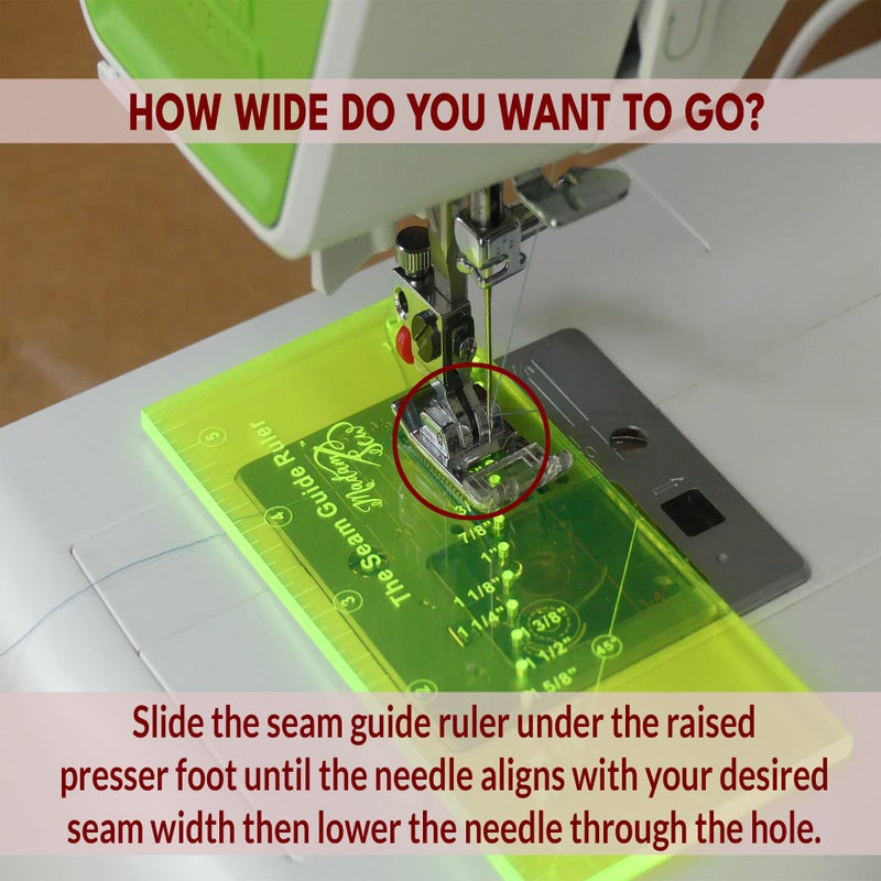 Madam Sew Madam Sew Seam Allowance Ruler and Magnetic Seam Guide for Sewing Machine | Perforated Seam Gauge for Perfect 1/8” to 2” Straight Line Hems | Includes 1/4” Pivot Point and 45 Degree Trim Line  - Image 2