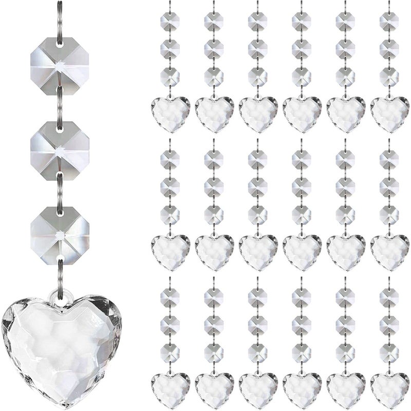 Jishi 30pk Crystal Heart Ornaments for Christmas Tree Decorations Acrylic Hanging Crystals for Centerpieces Valentines Day Decor Clear Plastic Heart Prism Drop Pendant Suncatcher Chandelier Crystals