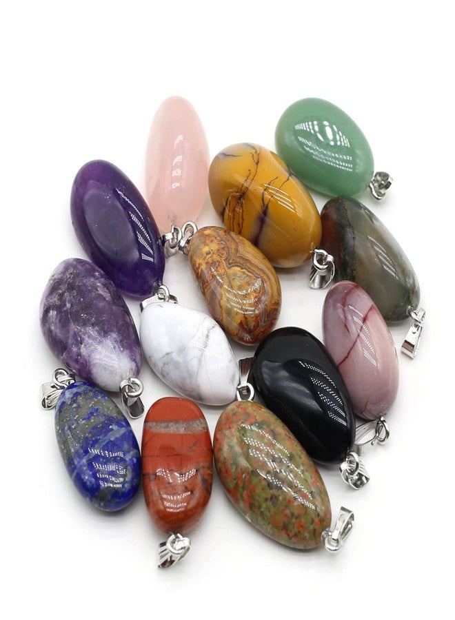 QSLLER 20pcs Natural Crystals Stone Pendant Amethyst Rose Quartz Smooth Polished Gemstone Charms for Jewelry Making DIY Necklace Earrings - Image 1