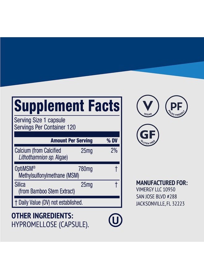 Vimergy MSM with Silica + Calcium Capsules, 120 Servings – Supports Bone Health – Promotes Hair & Nail Health – Non-GMO, Gluten-Free, Kosher, Soy-Free, Corn-Free, Vegan & Paleo Friendly - Image 4