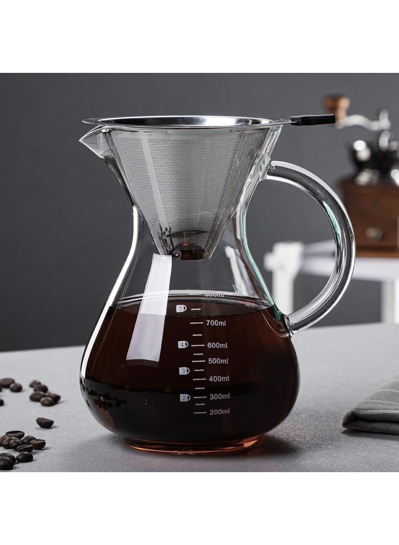 Glass Hand Rinsed Coffee Pot Drip Leaky Pot Coffee Filter Cup 800ML