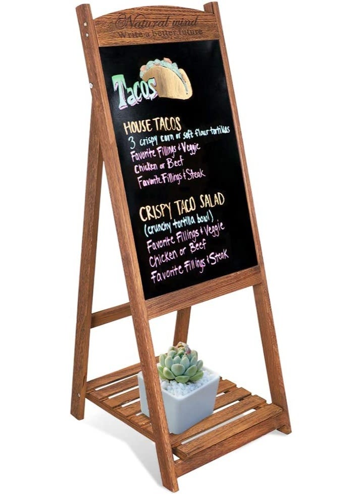 LINGWEI Chalkboard Wooden Foldable Black Board 42x111x42cm Hand Writing Chalk Board with Flower Pot Holder Notice Board Outdoor Display Stand - Image 1