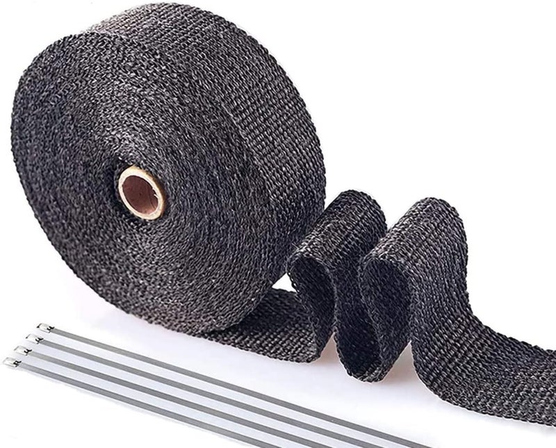 PACEWALKER Exhaust Wrap Black 1" x 16' Roll for Motorcycle Fiberglass Heat Shield Tape with 4PC Stainless Ties (black) - Image 1