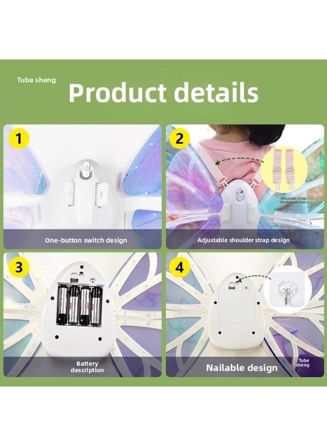 Glowing Butterfly Wings Fairy Girl Electric Back Decoration Children's Toy Princess Children's Year Gift-Color:Battery Model [upgraded National Trend Version + Remote Control Watch] Electric Butterfly Wings  - Image 3