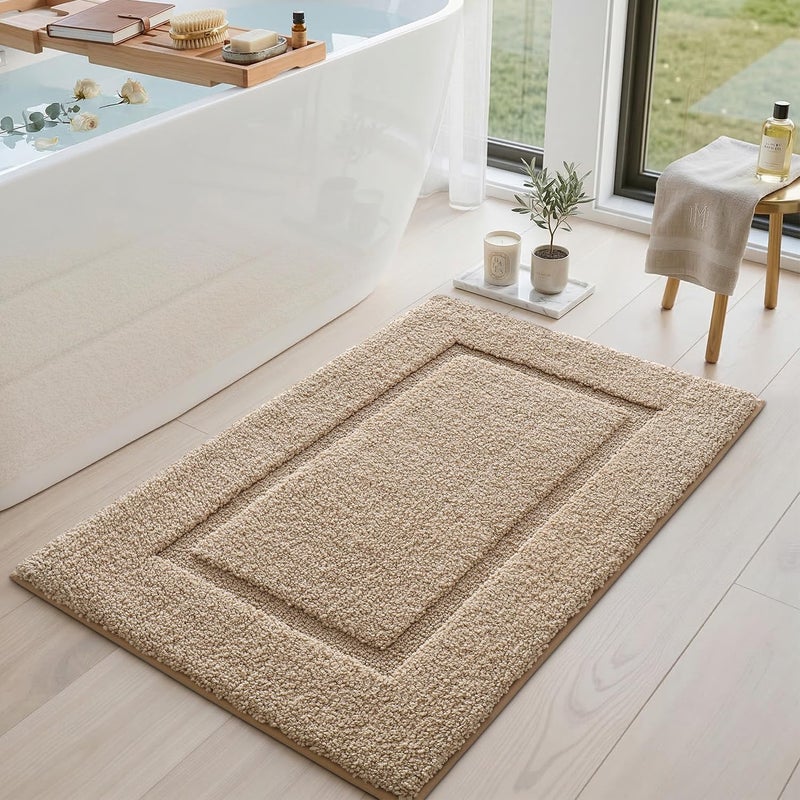 DEXI Bathroom Rugs 24x16, Washable Non Slip Bath Mat for Shower Floor, Absorbent Quick Dry Bathmat with Rubber Backing, Ultra Soft Plush Carpet for Tub, Beige - Image 3