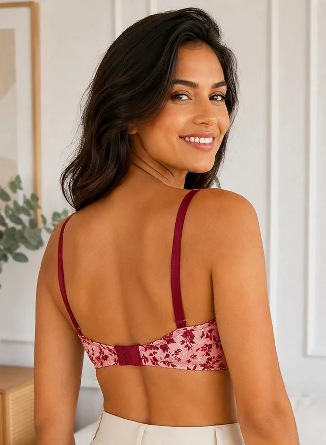 Clovia  Pink Floral Print Padded Full Coverage Multiway T-shirt Bra for Women | Best Price UAE