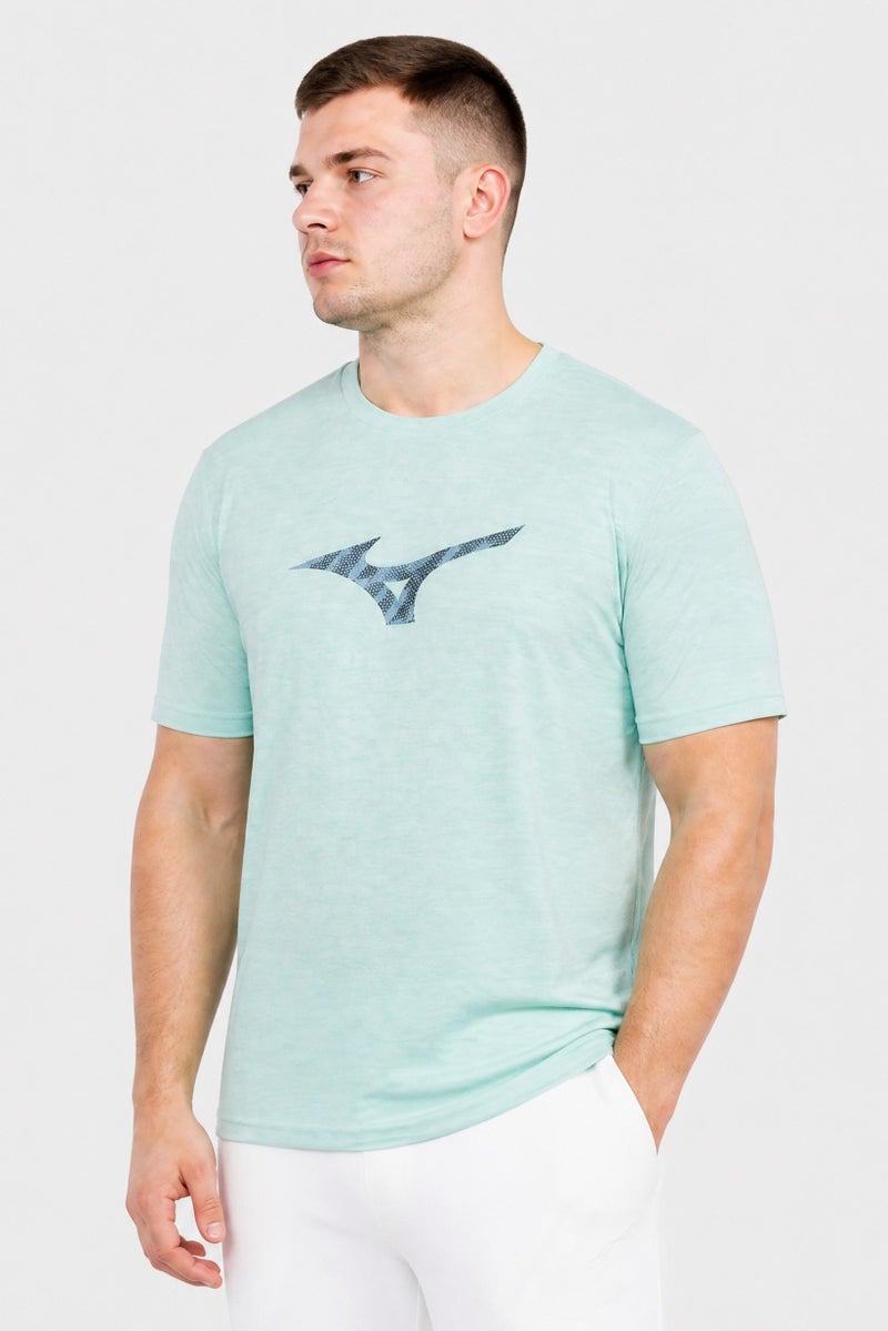 Mizuno Men Sportswear Fit Short Sleeve Training T-Shirt, Heather Green - Image 3