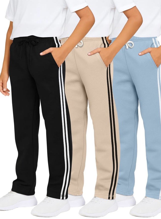 REALESSENTIALS 3 Pack Boys Girls Athletic Pants Sweatpants Active Kids Teen Open Bottom Fleece Youth Training Pajama Warm Performance Workout Activewear Winter Warm Sports Running Quick Dry Dri Fit- Set 9,M(8-10) - Image 1