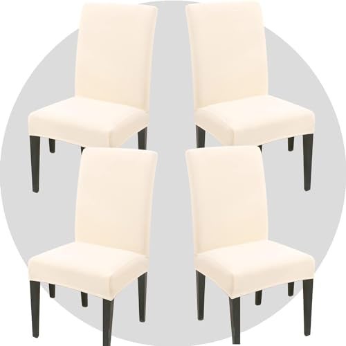 DLMWELL Stretch Chair Covers Slipcovers Set of 4 Off White Stretchable Dining Chair Slipcover Washable Removable for KitchenHotelRestaurant - Image 1