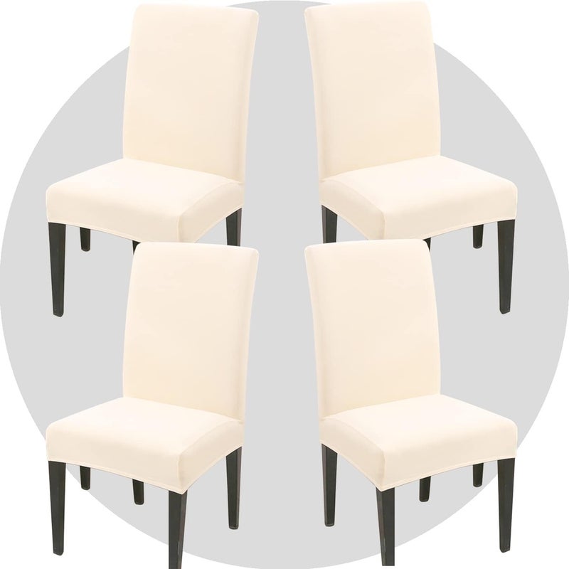 DLMWELL Stretch Chair Covers Slipcovers Set of 4 Off White Stretchable Dining Chair Slipcover Washable Removable for KitchenHotelRestaurant - Image 2