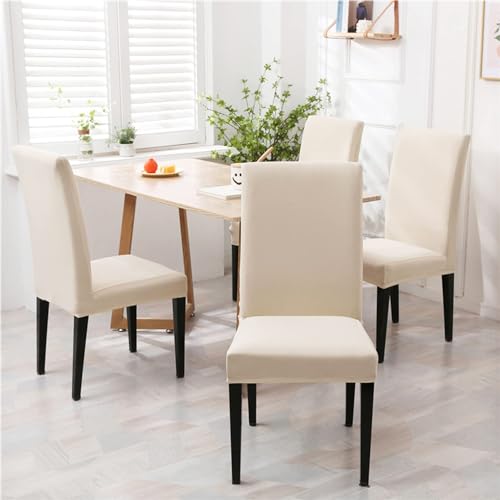 DLMWELL Stretch Chair Covers Slipcovers Set of 4 Off White Stretchable Dining Chair Slipcover Washable Removable for KitchenHotelRestaurant - Image 3