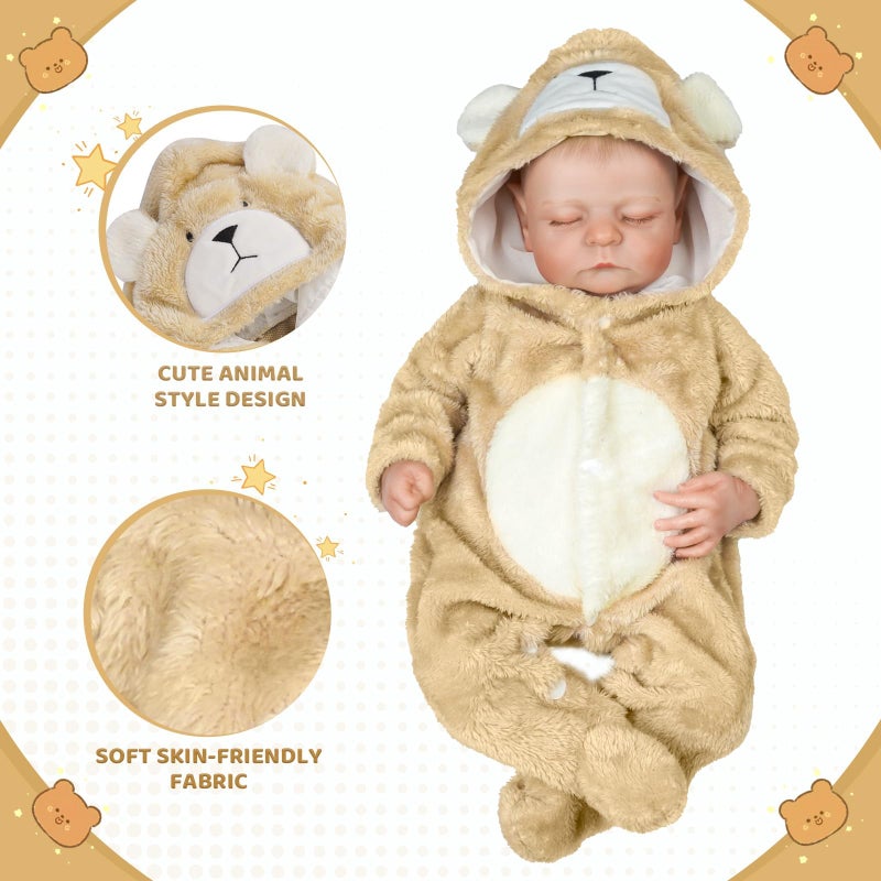 BABESIDE Reborn Baby Doll Clothes Set for 17-22 Inch Dolls Accessories, Cute Bear Baby Doll Clothes with Hat for Realistic Baby Dolls Girls & Boys, Khaki - Image 3