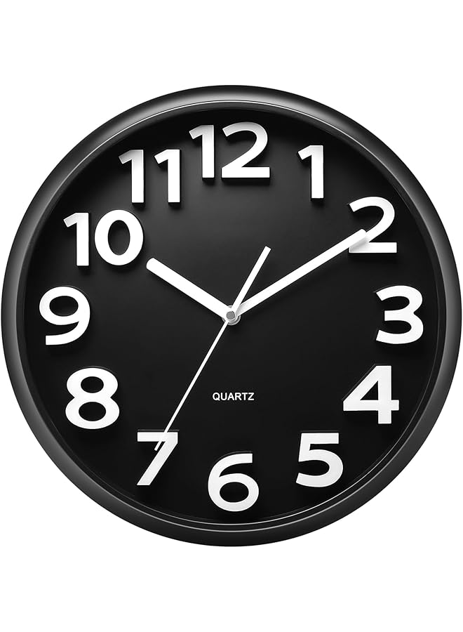 The Bros 13'' Black Wall Clock, Large Battery Operated Wall Clocks Silent Non-Ticking Quartz, Modern Style Suitable for Bedroom Living Room Office Decor - 3D Numbers Display Easy to Read - Image 1