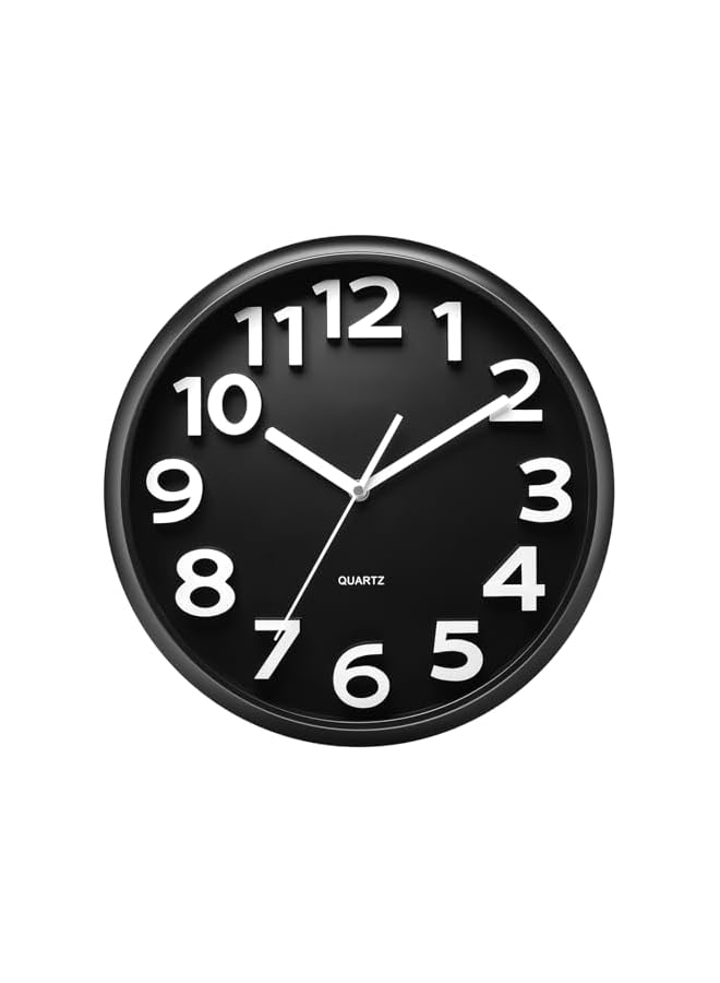 The Bros 13'' Black Wall Clock, Large Battery Operated Wall Clocks Silent Non-Ticking Quartz, Modern Style Suitable for Bedroom Living Room Office Decor - 3D Numbers Display Easy to Read - Image 2