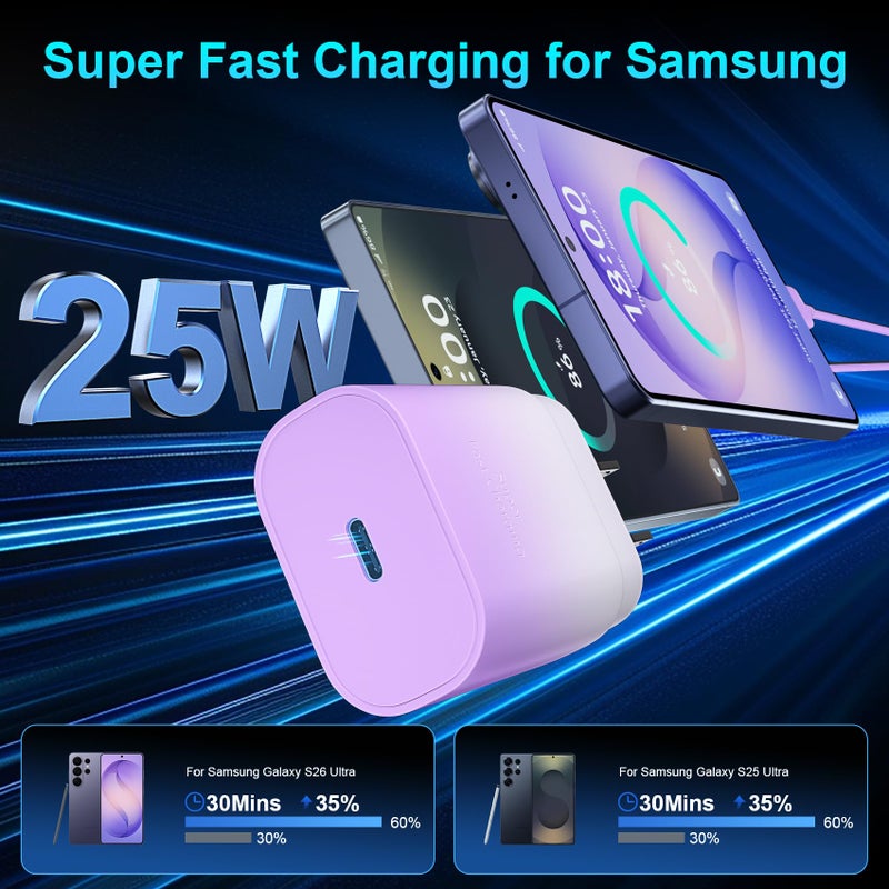 Vilive Super Fast Charger Type C, 25W USB C Wall Charger Fast Charging for Samsung Galaxy S26 Ultra/S26/S26+/S25 Ultra/S25/24 Ultra/S24/S23 Ultra/S22 Ultra with 10FT Long Android Type C Charger Cable 2Pack - Image 2