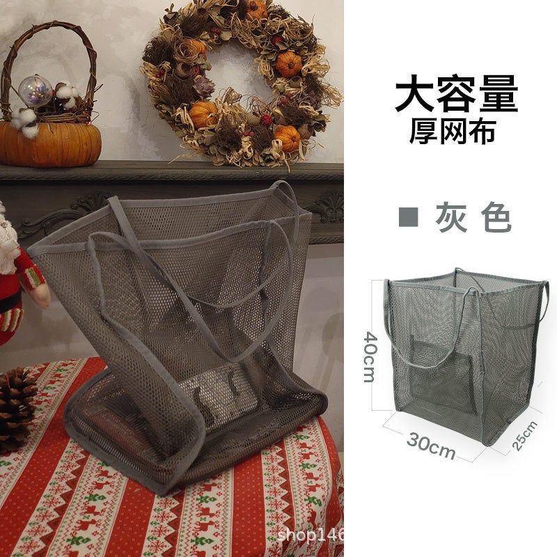 Transparent Mesh Shoulder Bag Trendy Beach Tote Dark gray