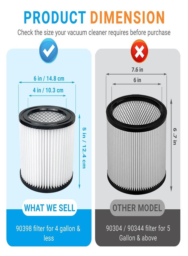 Zibopon 90398 Shop Vac filters Replacement for Shop Vac Type AA Cartridge Filter 90398/118692, 9039800, 9039833(2 Pack), with 2 Foam Sleeve & 8 Pre-filter Bags - Image 3